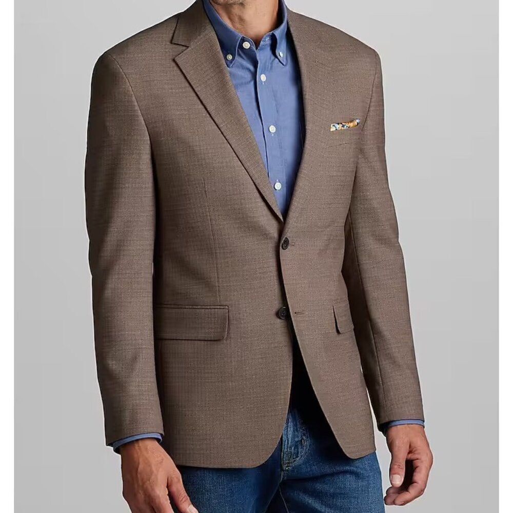 Jos A Bank Sportcoat 42L Blazer Jacket Tailored Fit‎ Micro Check Tan D050250